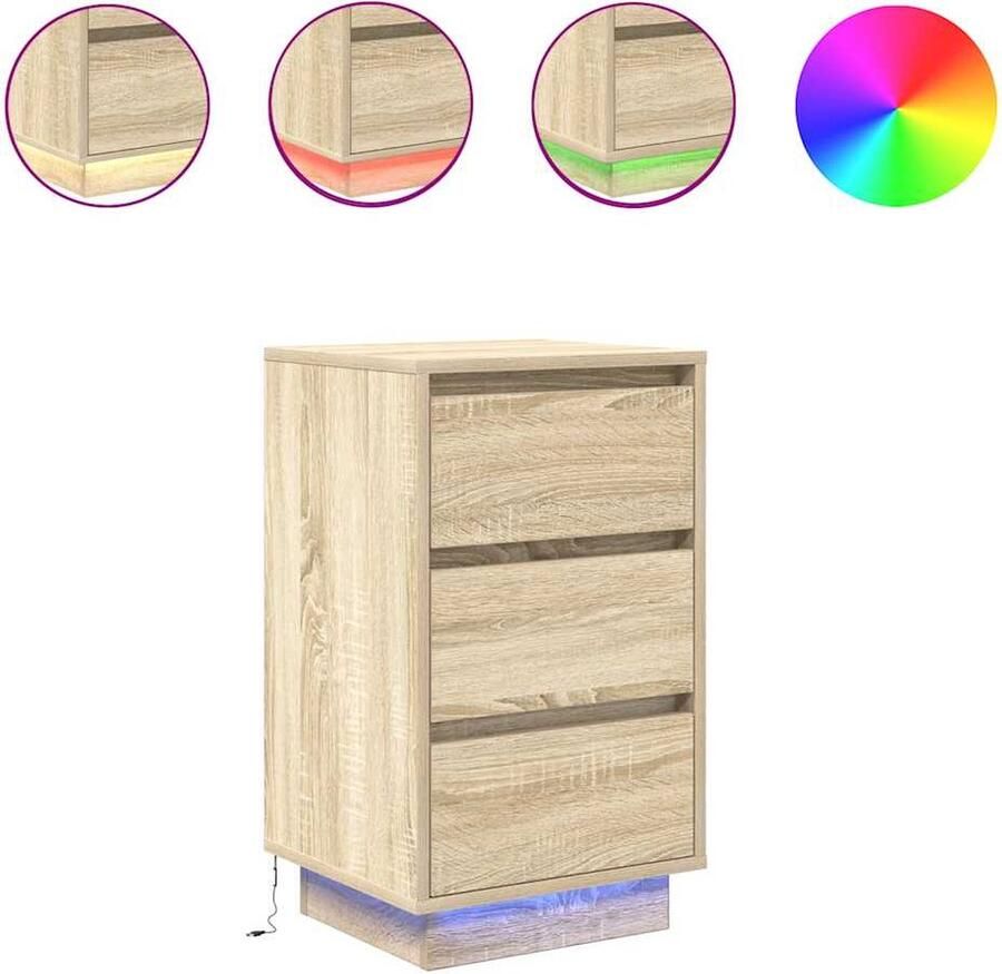 VidaXL Nachtkastje met led-verlichting 38x34x65 cm sonoma eikenkleurig
