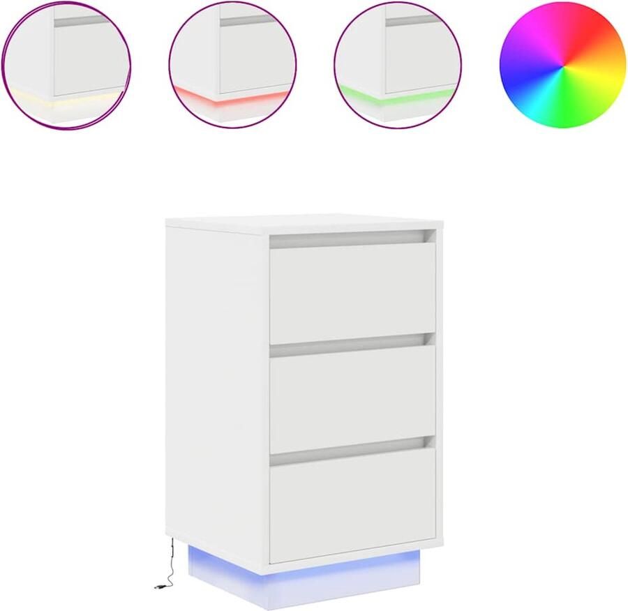 VidaXL Nachtkastje met LED-verlichting 38x34x65 cm wit
