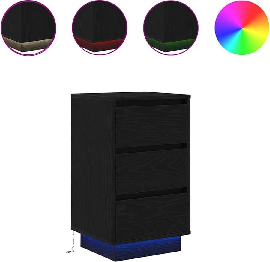 VidaXL Nachtkastje met LED-verlichting 38x34x65 cm zwart