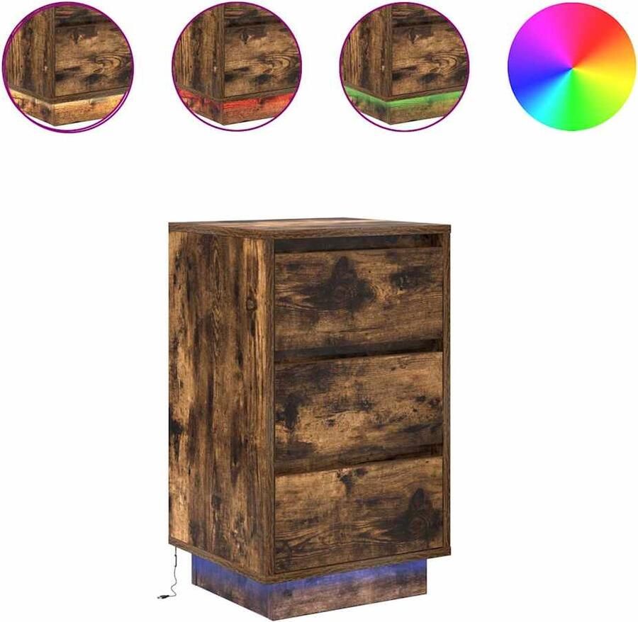 VidaXL Nachtkastje met LED-verlichting 38x34x65cm gerookt eikenkleurig