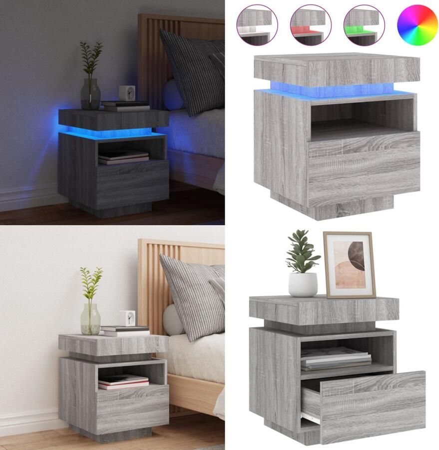 VidaXL Nachtkastje met LED-verlichting 40x39x48 5 cm grijs sonoma Nachtkastje Nachtkastjes Nachtkastje Met LED Nachtkastje Met LED-verlichting