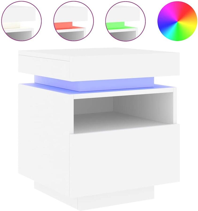 VidaXL -Nachtkastje-met-LED-verlichting-40x39x48 5-cm-wit - Foto 2