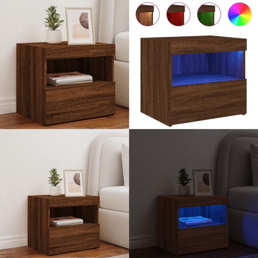 VidaXL Nachtkastje met LED-verlichting 50x40x45 cm bruin eikenkleur Nachtkastje Nachtkastjes Nachtkastje