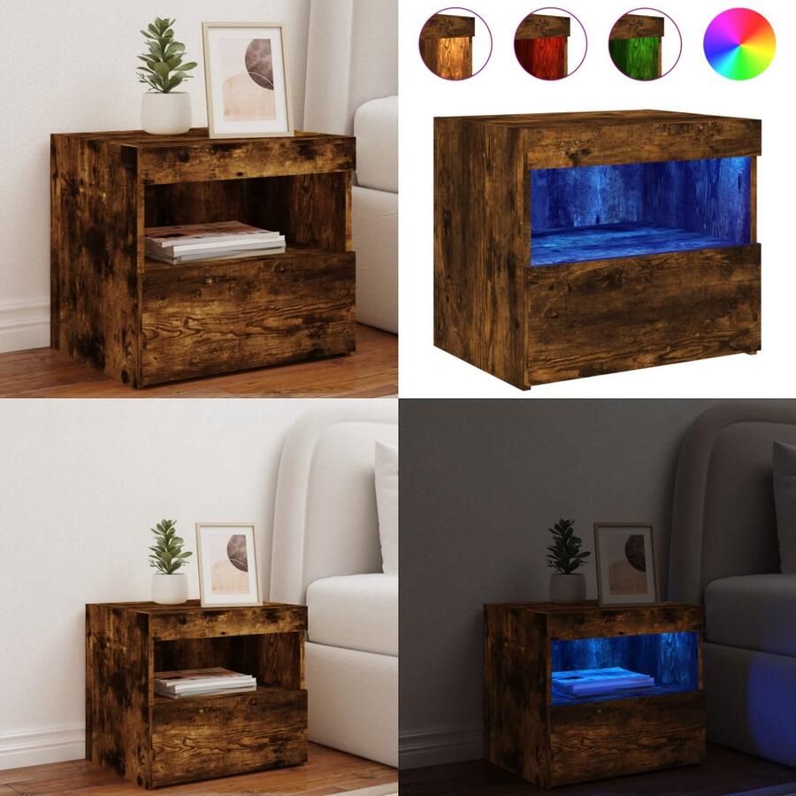 VidaXL Nachtkastje met LED-verlichting 50x40x45 cm gerookt eikenkleur Nachtkastje Nachtkastjes Nachtkastje