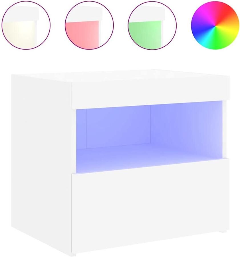 VidaXL -Nachtkastje-met-LED-verlichting-50x40x45-cm-wit - Foto 4