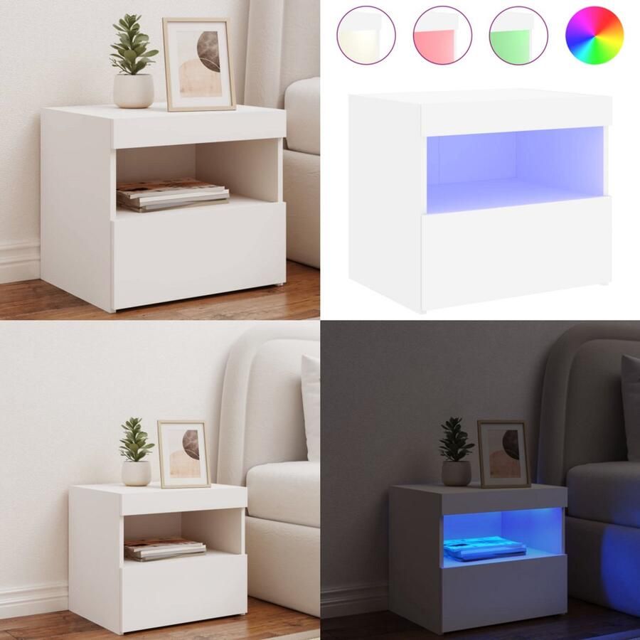 VidaXL Nachtkastje met LED-verlichting 50x40x45 cm wit Nachtkastje Nachtkastjes Nachtkastje