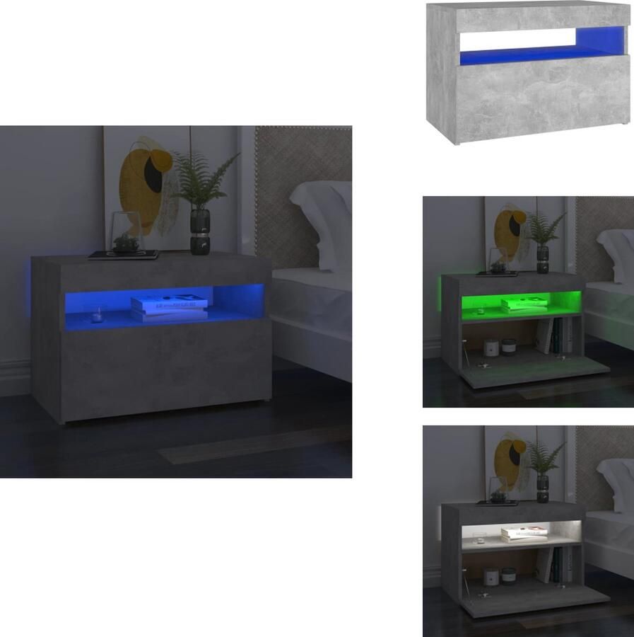 VidaXL -Nachtkastje-met-LED-verlichting-60x35x40-cm-betongrijs - Foto 5