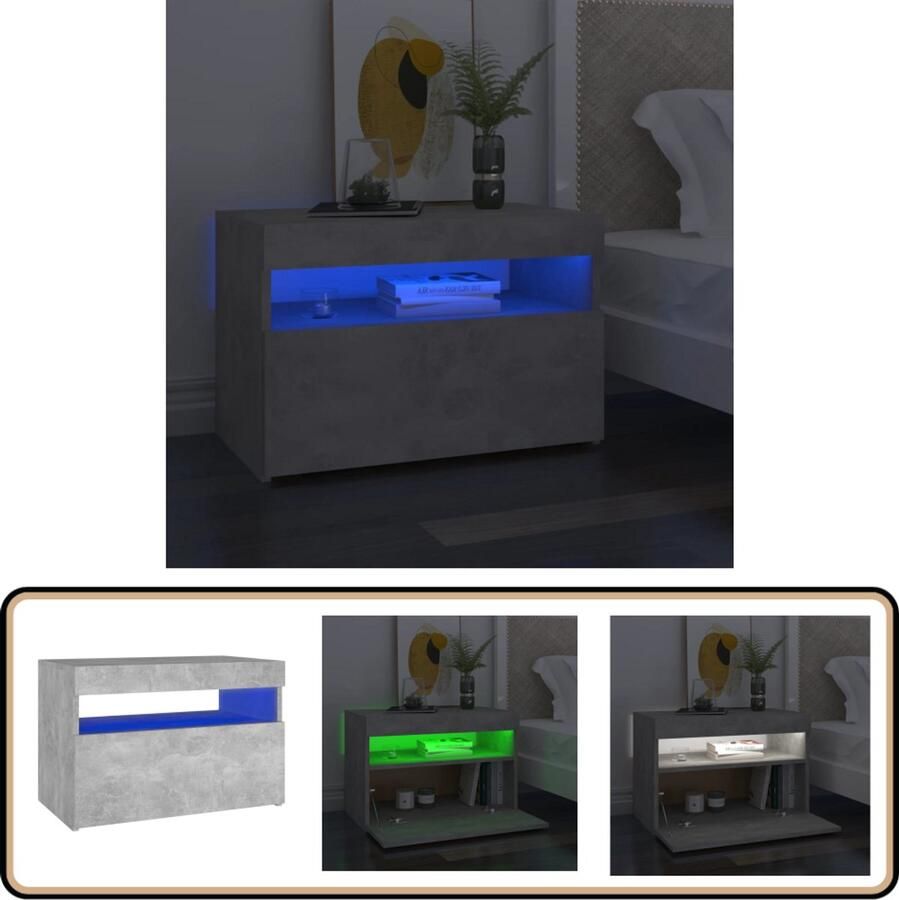 VidaXL -Nachtkastje-met-LED-verlichting-60x35x40-cm-betongrijs - Foto 4
