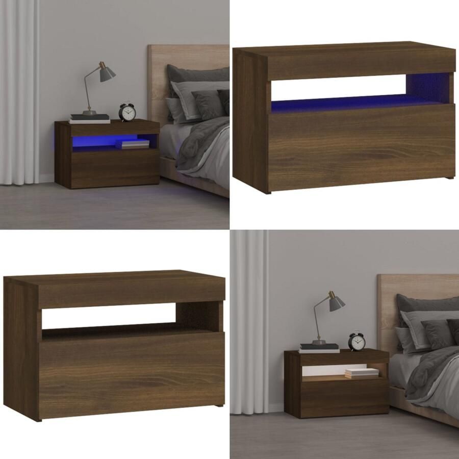 VidaXL Nachtkastje met LED-verlichting 60x35x40 cm bruineiken Nachtkastje Nachtkastjes Houten Nachtkastje Slaapkamerkast