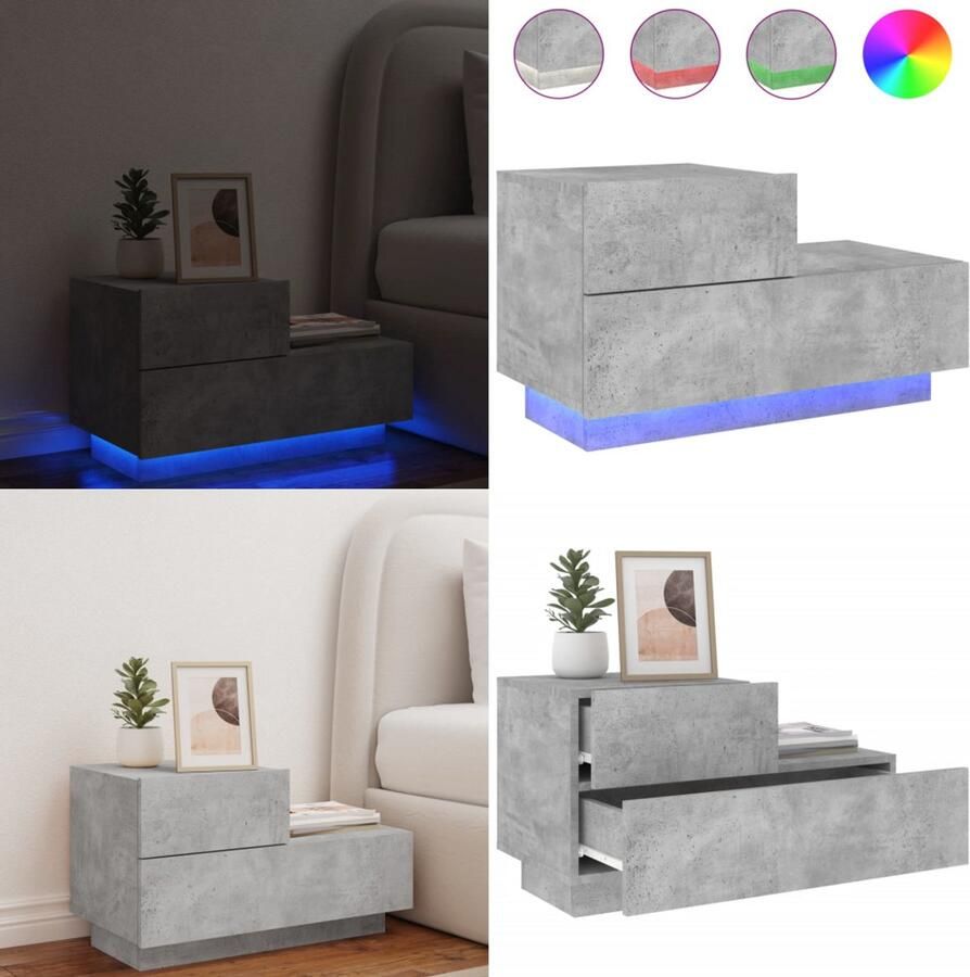 VidaXL Nachtkastje met LED-verlichting 70x36x40 5 cm betongrijs Nachtkastje Nachtkastjes Nachtkastje Met LED Nachtkastje Met LED-verlichting