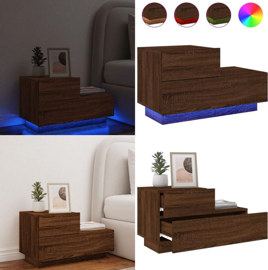 VidaXL Nachtkastje met LED-verlichting 70x36x40 5 cm bruin eikenkleur Nachtkastje Nachtkastjes Nachtkastje Met LED Nachtkastje Met LED-verlichting