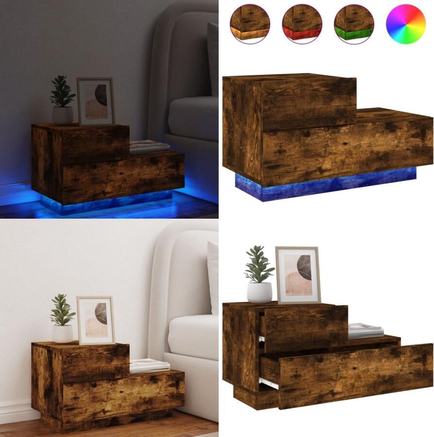 VidaXL Nachtkastje met LED-verlichting 70x36x40 5 cm gerookt eiken Nachtkastje Nachtkastjes Nachtkastje Met LED Nachtkastje Met LED-verlichting