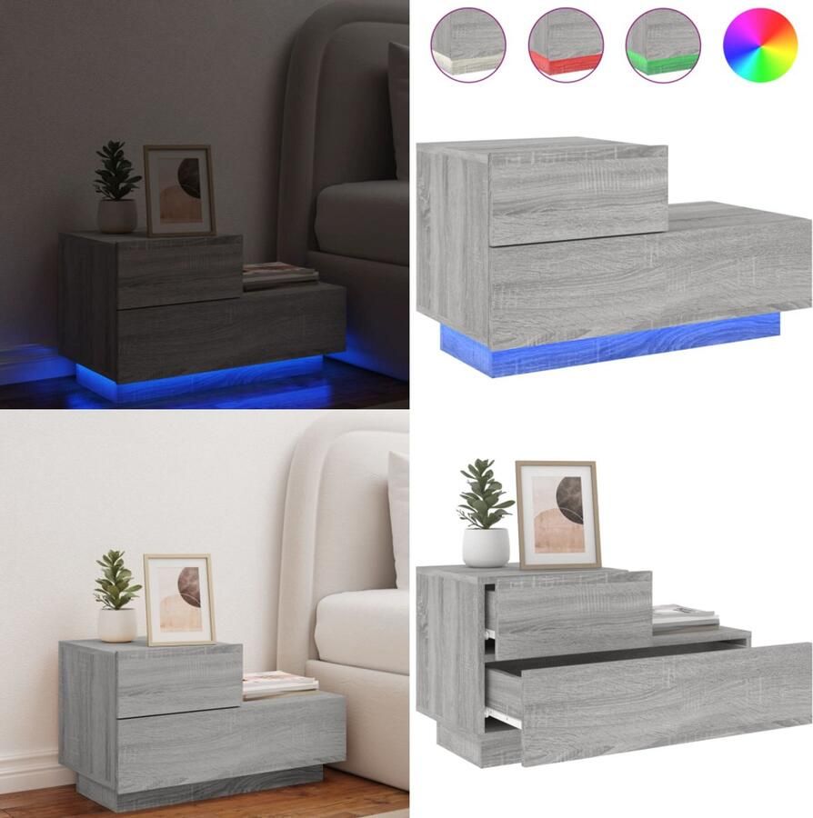 VidaXL Nachtkastje met LED-verlichting 70x36x40 5 cm grijs sonoma Nachtkastje Nachtkastjes Nachtkastje Met LED Nachtkastje Met LED-verlichting