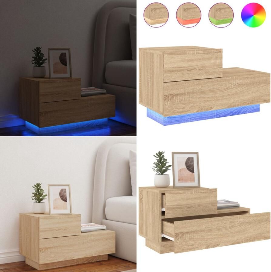 VidaXL Nachtkastje met LED-verlichting 70x36x40 5 cm sonoma eikenkleur Nachtkastje Nachtkastjes Nachtkastje Met LED Nachtkastje Met LED-verlichting