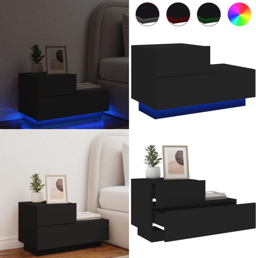 VidaXL Nachtkastje met LED-verlichting 70x36x40 5 cm zwart Nachtkastje Nachtkastjes Nachtkastje Met LED Nachtkastje Met LED-verlichting