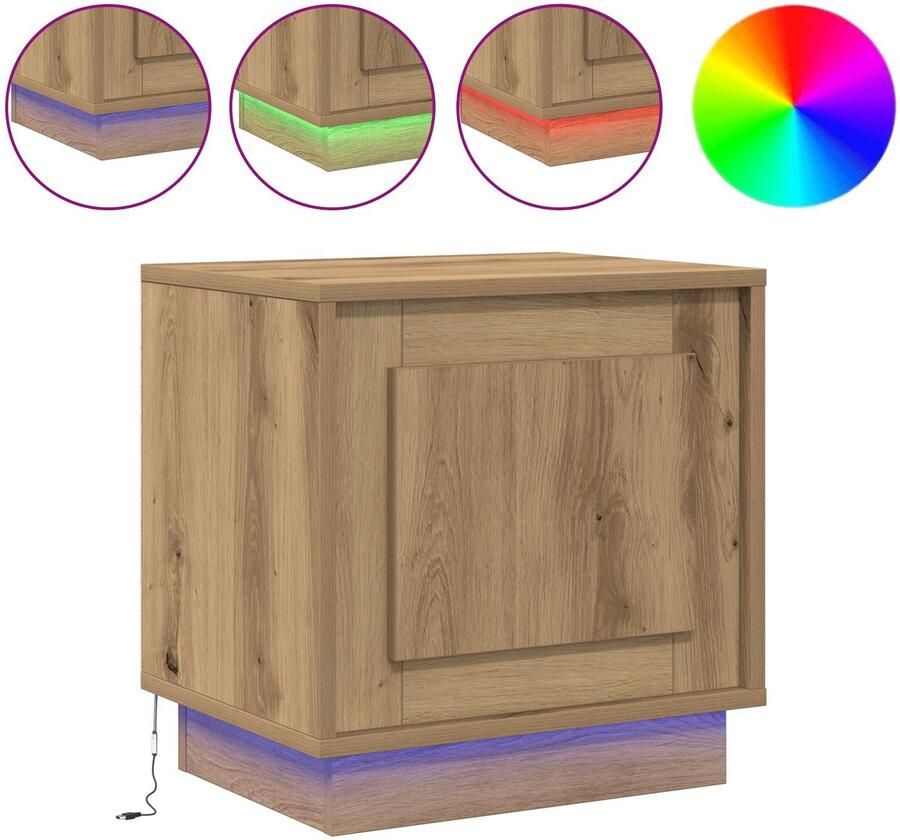 VidaXL Nachtkasten met LED verlichting 2 stuks Ambachtelijk Eiken 44x34 5x45 cm