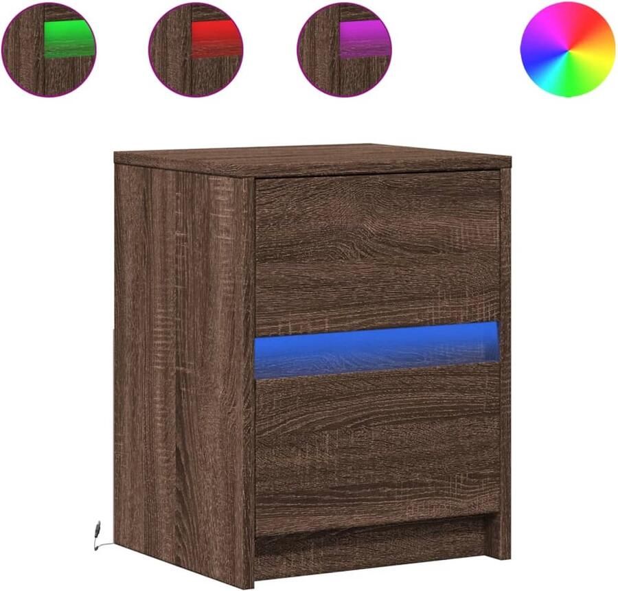 VidaXL Nachtkastje met LED-verlichting bewerkt hout bruin eikenkleur