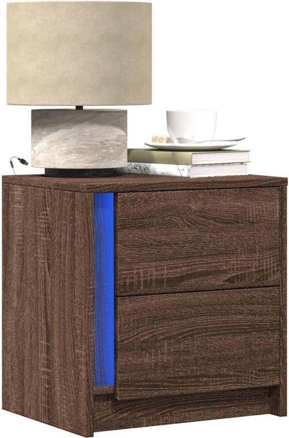VidaXL Nachtkastje met LED-verlichting bewerkt hout bruin eikenkleur