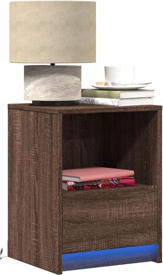 VidaXL Nachtkastje met LED-verlichting bewerkt hout bruin eikenkleur