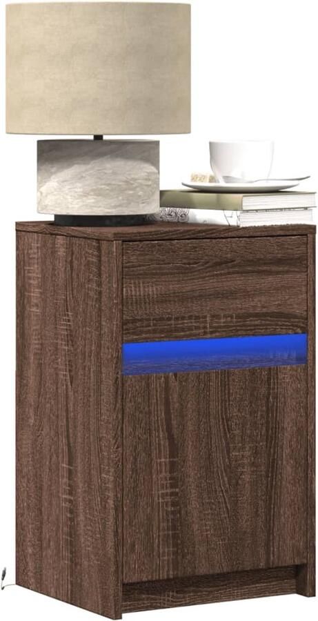 VidaXL Nachtkastje met LED-verlichting bewerkt hout bruin eikenkleur