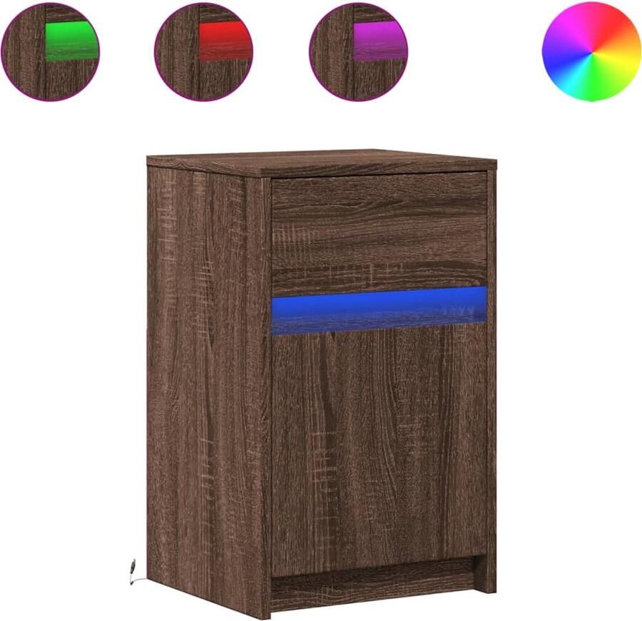 VidaXL Nachtkastje met LED-verlichting bewerkt hout bruin eikenkleur