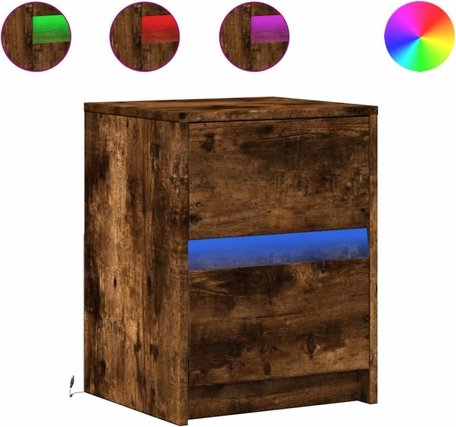 VidaXL nachtkastje met LED-verlichting bewerkt hout gerookt eikenkleur