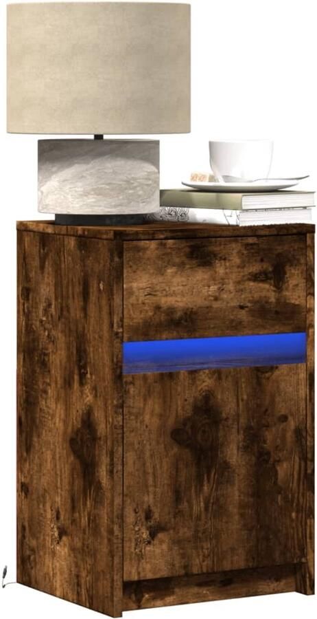 VidaXL nachtkastje met LED-verlichting bewerkt hout gerookt eikenkleur