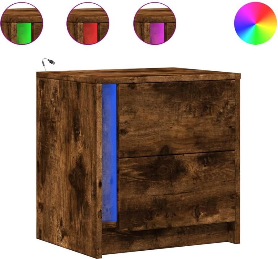 VidaXL nachtkastje met LED-verlichting bewerkt hout gerookt eikenkleur