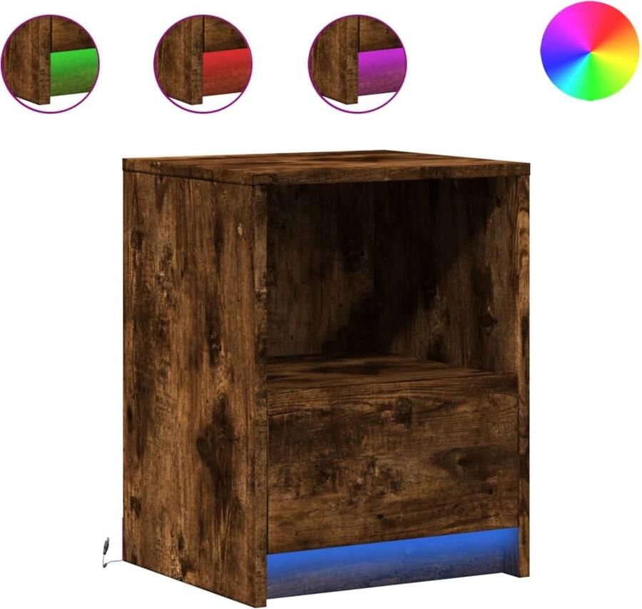 VidaXL nachtkastje met LED-verlichting bewerkt hout gerookt eikenkleur