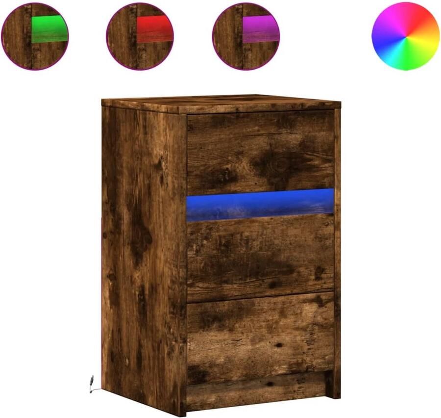 VidaXL nachtkastje met LED-verlichting bewerkt hout gerookt eikenkleur