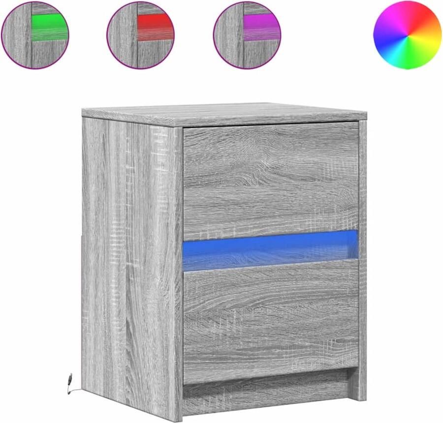 VidaXL Nachtkastje met LED-verlichting bewerkt hout grijs sonoma