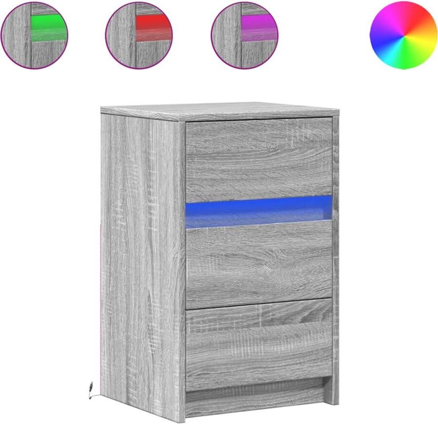 VidaXL Nachtkastje met LED-verlichting bewerkt hout grijs sonoma
