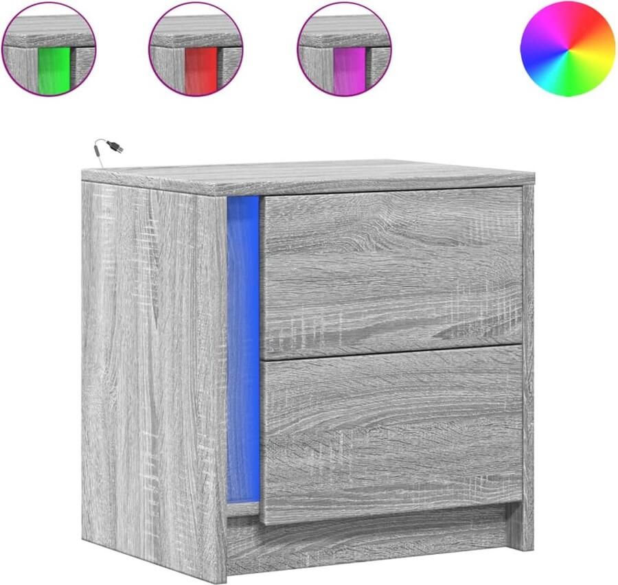 VidaXL Nachtkastje met LED-verlichting bewerkt hout grijs sonoma
