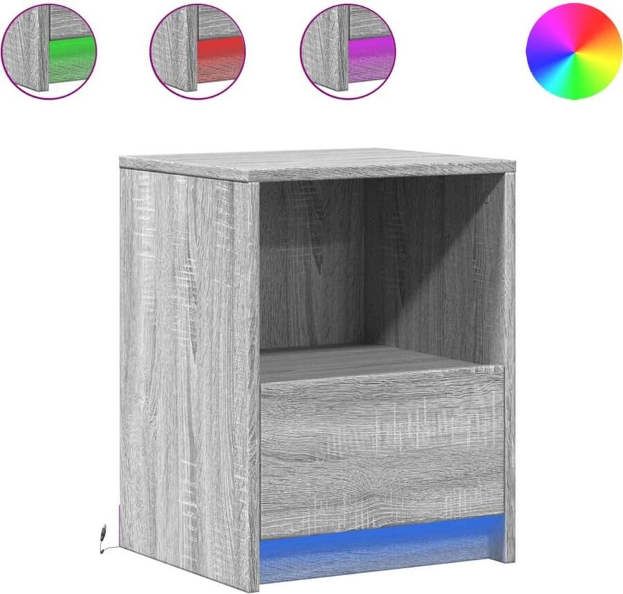 VidaXL Nachtkastje met LED-verlichting bewerkt hout grijs sonoma