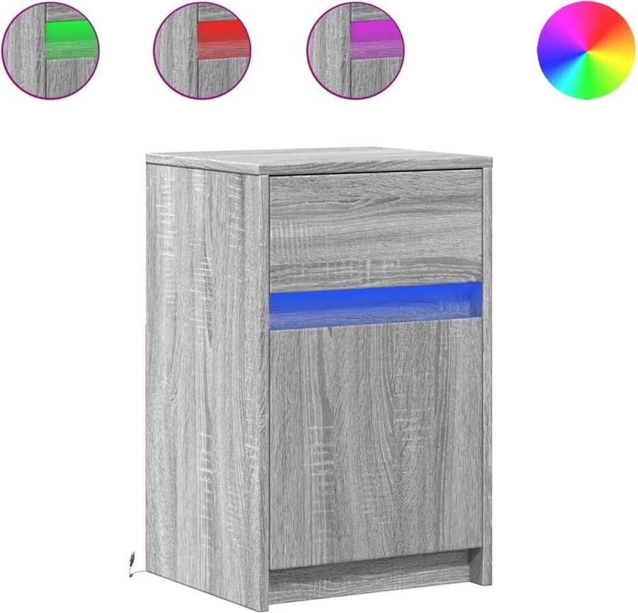 VidaXL Nachtkastje met LED-verlichting bewerkt hout grijs sonoma