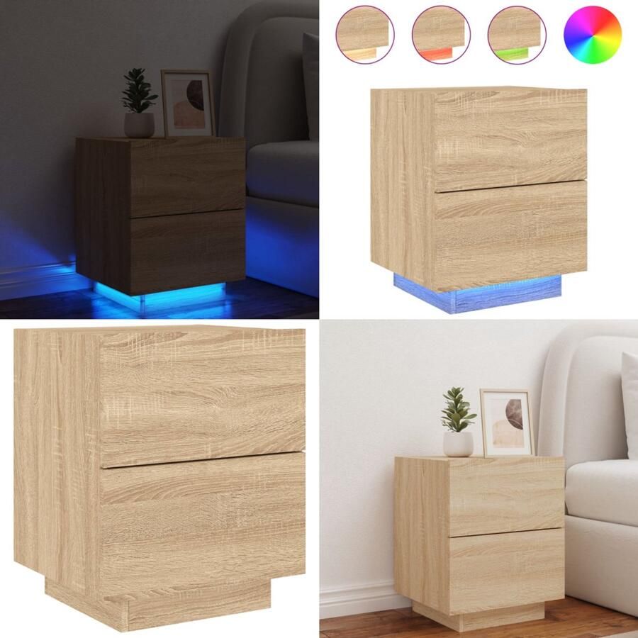 VidaXL Nachtkastje met LED-verlichting bewerkt hout sonoma eikenkleur Bijzetkast Bijzetkasten Bijzetkast Accenttafel