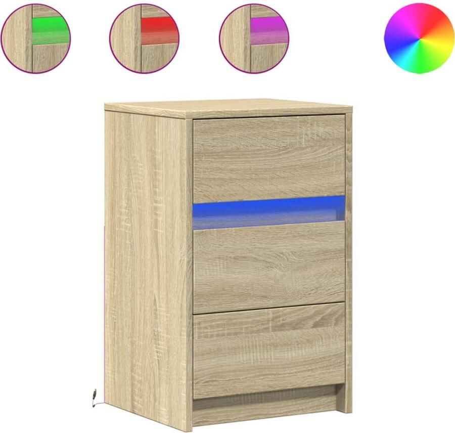 VidaXL Nachtkastje met LED-verlichting bewerkt hout sonoma eikenkleur