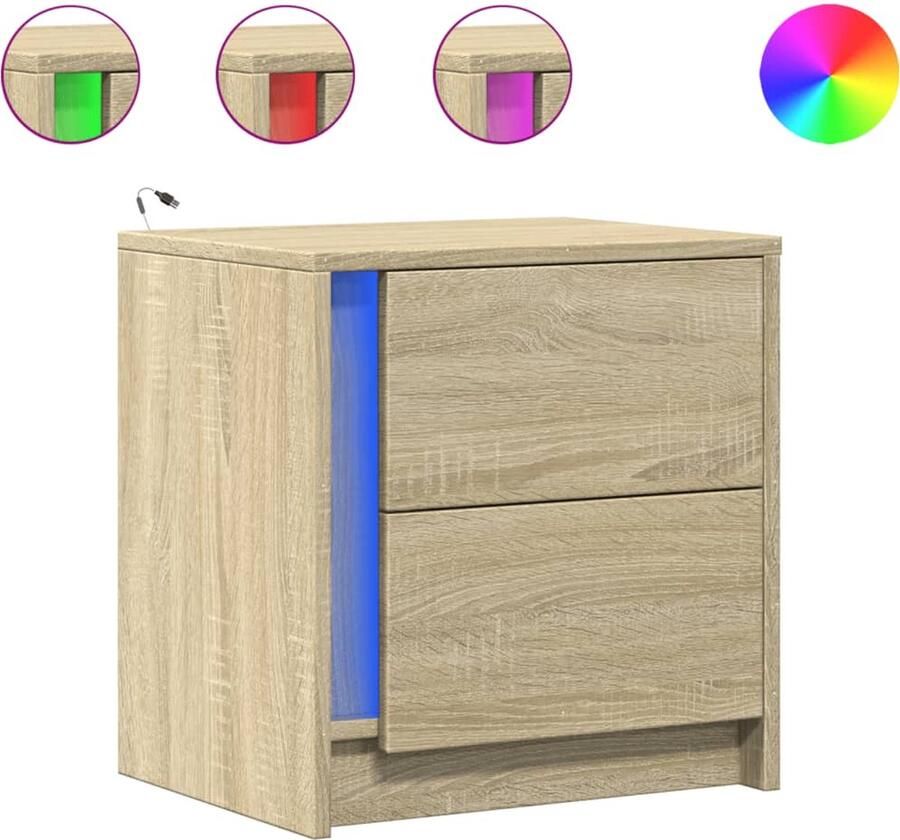 VidaXL Nachtkastje met LED-verlichting bewerkt hout sonoma eikenkleur