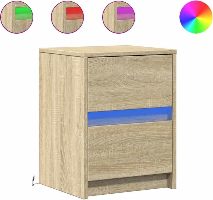 VidaXL Nachtkastje met LED-verlichting bewerkt hout sonoma eikenkleur - Foto 2