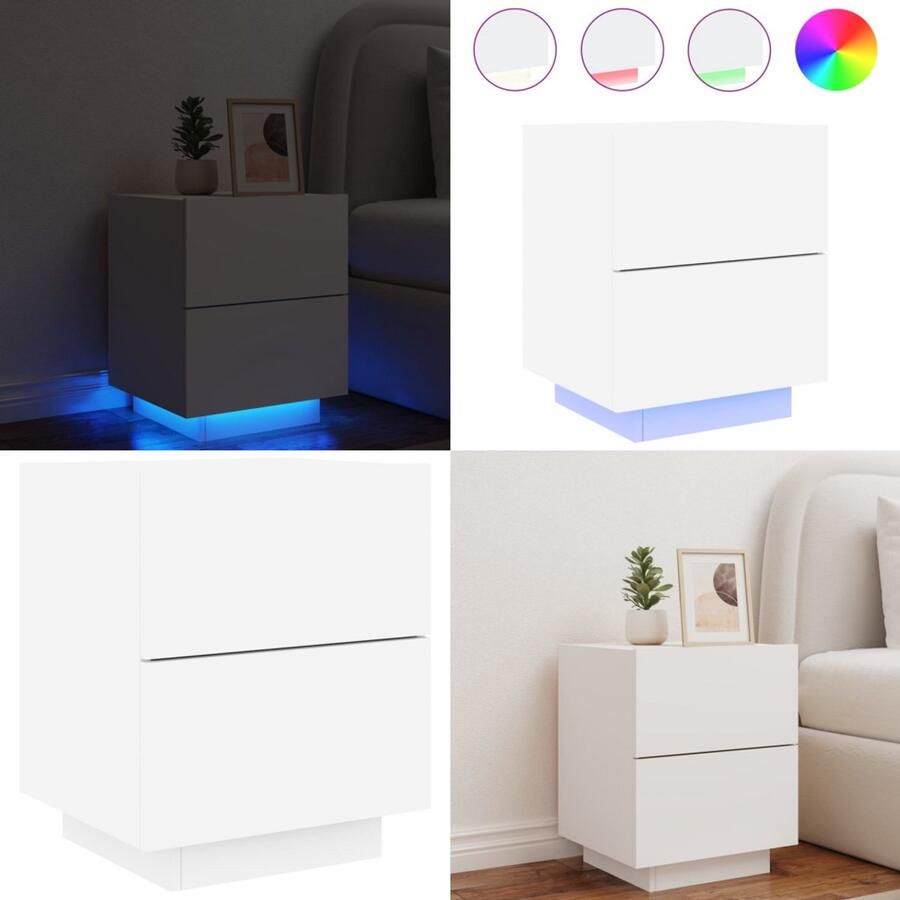 VidaXL Nachtkastje met LED-verlichting bewerkt hout wit Bijzetkast Bijzetkasten Bijzetkast Accenttafel