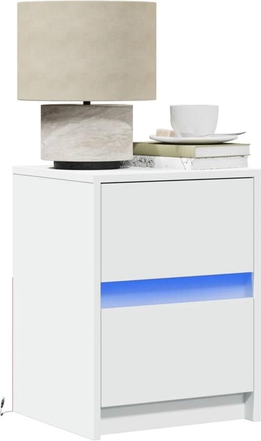 VidaXL Nachtkastje met LED-verlichting bewerkt hout wit