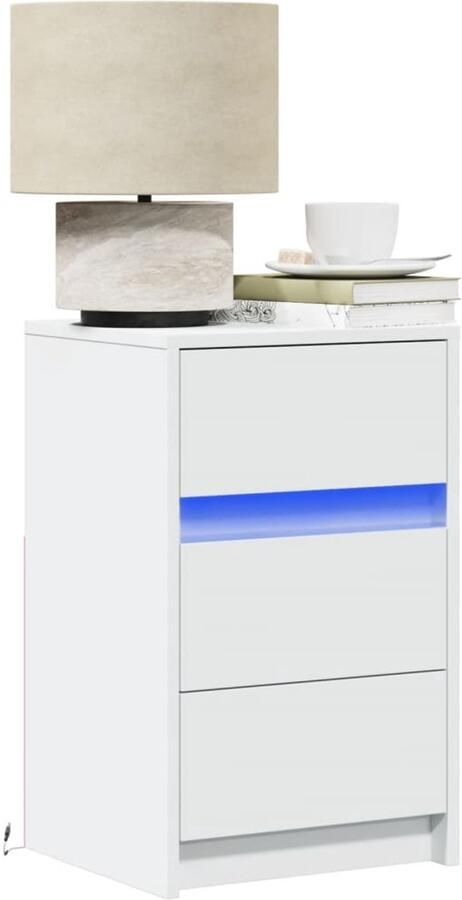 VidaXL Nachtkastje met LED-verlichting bewerkt hout wit