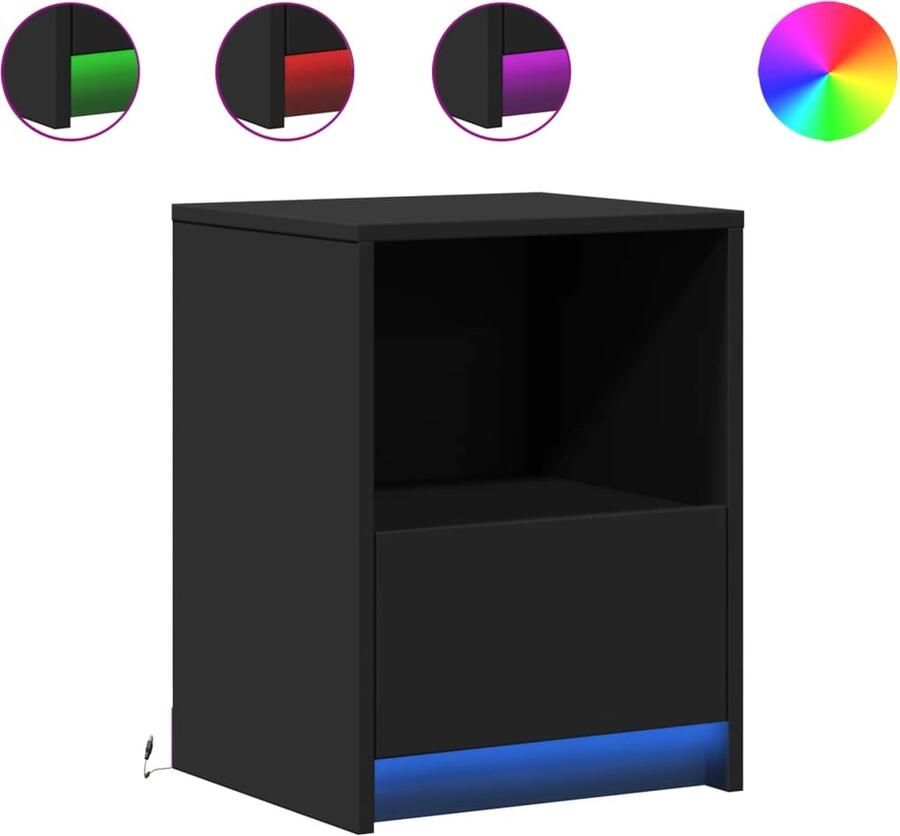 VidaXL Nachtkastje met LED-verlichting bewerkt hout zwart