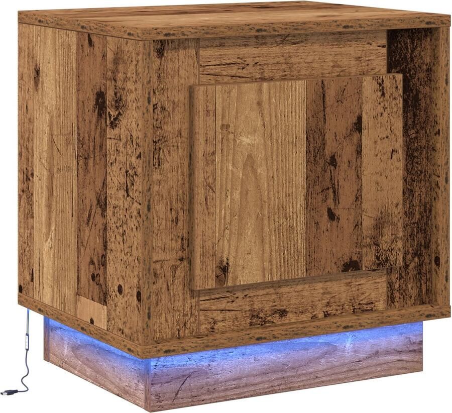 VidaXL Nachtkastje met LED-verlichting in Oude Hout 44x34 5x45 cm