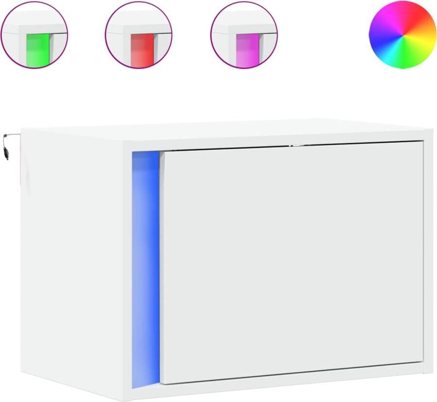 VidaXL Nachtkastje met LED-verlichting wandgemonteerd wit