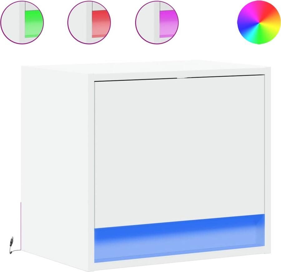 VidaXL Nachtkastje met LED-verlichting wandgemonteerd wit