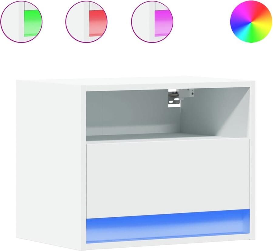 VidaXL Nachtkastje met LED-verlichting wandgemonteerd wit