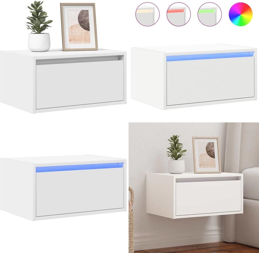 VidaXL Nachtkastje met LED-verlichting wandgemonteerd wit
