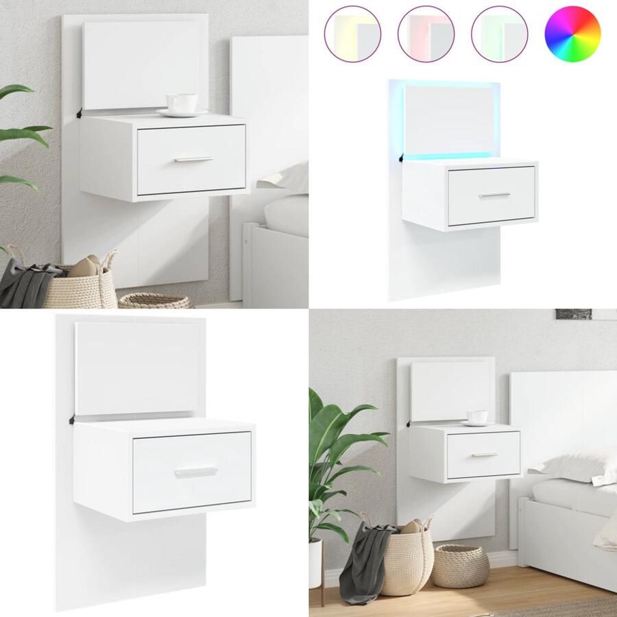 VidaXL Nachtkastje met LED-verlichting wandgemonteerd wit Wandnachtkastje Wandnachtkastjes Nachtkastje Bijzettafel