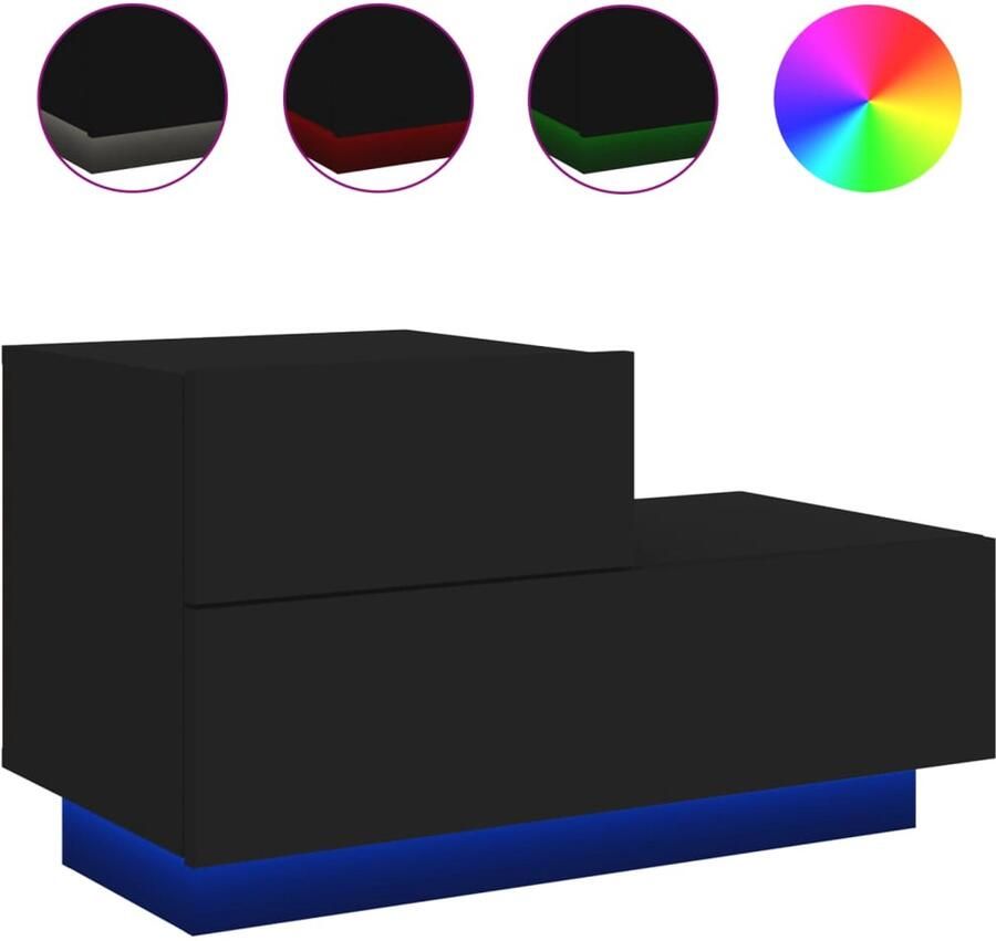 The Living Store Nachtkastje met LED-verlichting 70x36x40 5 cm zwart Nachtkastje Nachtkastjes Nachtkastje Met LED Nachtkastje Met LED-verlichting - Foto 4